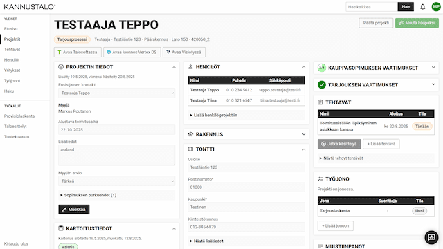 Kannustalo CRM projektisivu